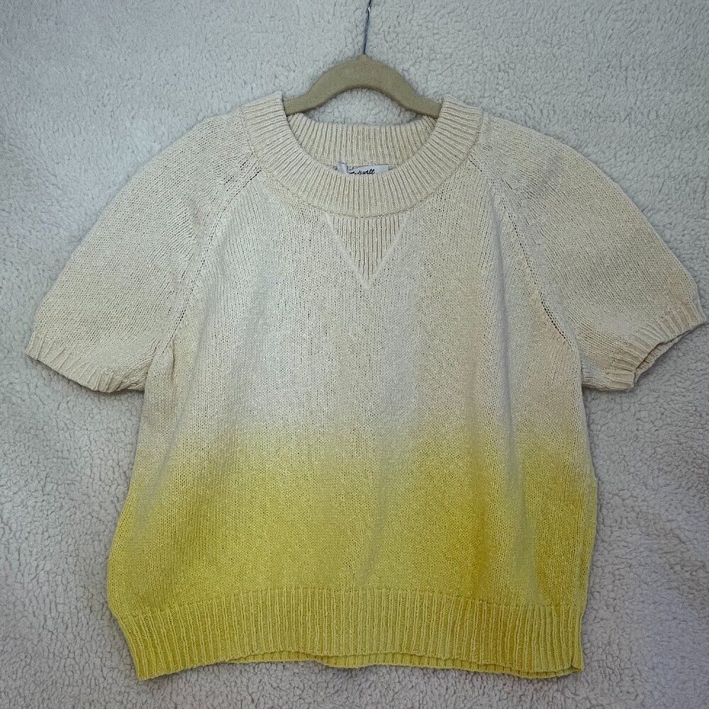 Madewell Dip-Dye Raglan Sweater Tee in ivory and yellow cotton knit Size XS EUC